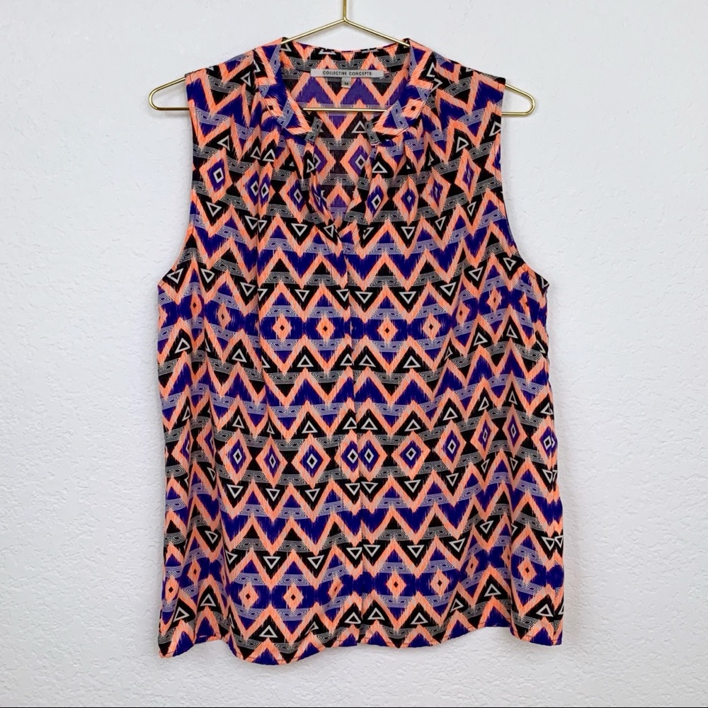 Geometric Bright Sleeveless Blouse
